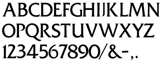 Image of our complete alphabet in Friz Quadrata font for cast metal dimensional Letters