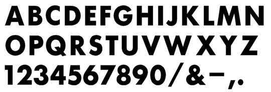 Image of our complete alphabet in Futura Bold font for cast metal dimensional Letters