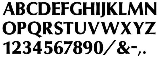 Image of our complete alphabet in Optima Semibold font for cast metal dimensional Letters
