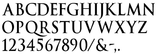 Image of our complete alphabet in Trajan Bold font for cast metal dimensional Letters