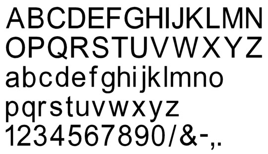 Image of our complete alphabet in Arial font for cast metal dimensional Letters