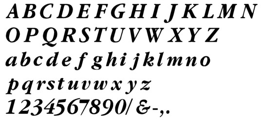 Image of our complete alphabet in Garamond Bold Italic font for cast metal dimensional Letters