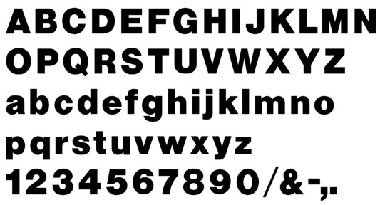 Image of our complete alphabet in Helvetica Bold font for cast metal dimensional Letters
