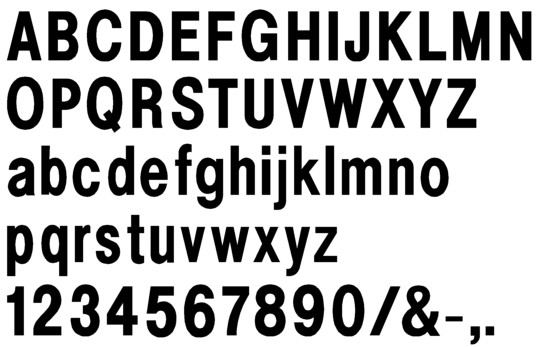 Image of our complete alphabet in Helvetica Condensed font for cast metal dimensional Letters