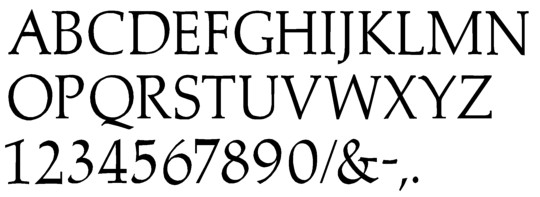 Image of our complete alphabet in Palatino font for cast metal dimensional Letters