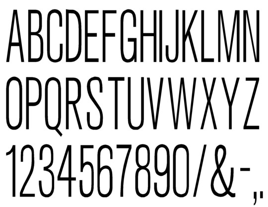 Image of our complete alphabet in Ribbon Condensed font for cast metal dimensional Letters