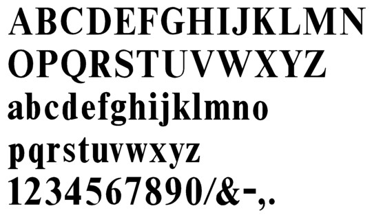 Image of our complete alphabet in Times Bold font for cast metal dimensional Letters