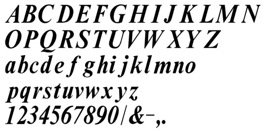 Image of our complete alphabet in Times Bold Italic font for cast metal dimensional Letters