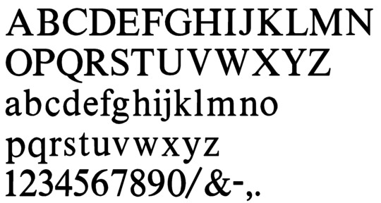 Image of our complete alphabet in Times New Roman font for cast metal dimensional Letters