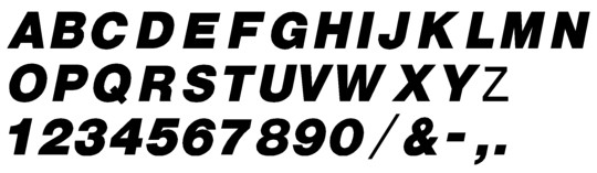 Image of our Helvetica Bold Italic font Formed Plastic Letter